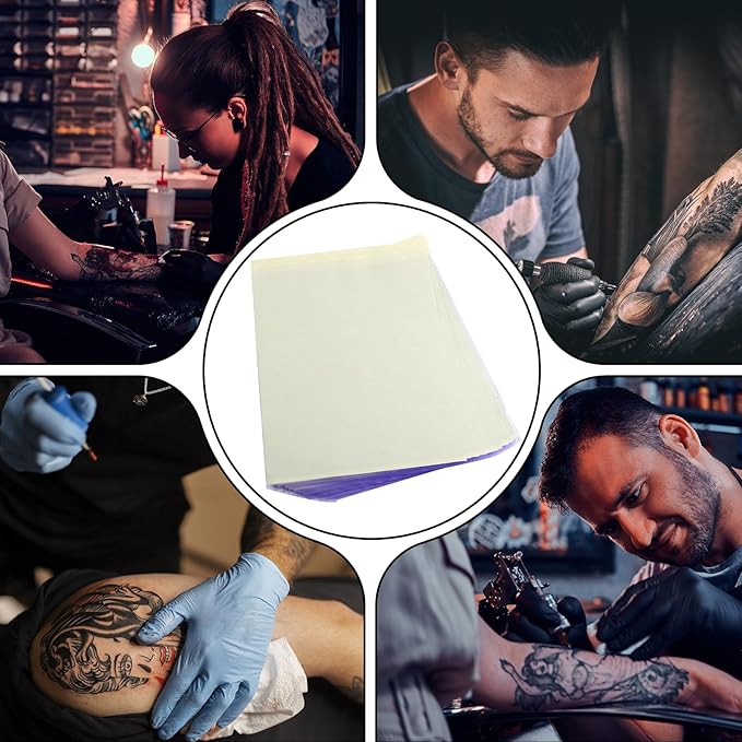 50 Sheets Tattoo Transfer Paper A4 Size Professional Thermal Stencil Paper for Artists, Dual Use with Copier or Hand Drawing, Cut-to-Fit Design