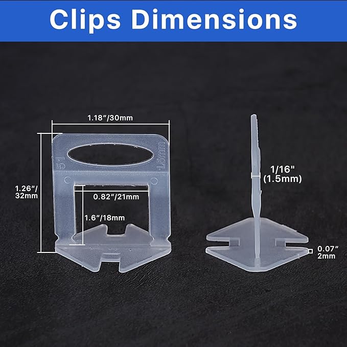 1100 Pcs Tile Leveling System Clips 1/16" (1.5mm) for Ceramic Tile and Stone Installation - DIY Tile Leveler Spacers Kit for Perfect Alignment(1100, 1/16)