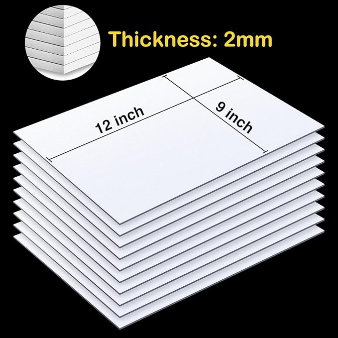 MEARCOOH Self Adhesive Foam Sheets, White 9x12 Inch 2mm Sticky Eva Foam Paper for Crafts Cardmaking Photo Frames Classroom Scrapbooking Christmas Crafts (White 10 Sheets)