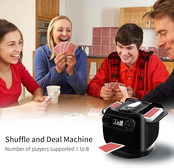2025 Automatic Card Shuffler and Dealer Machine, 2-in-1 Smart 360°Rotating Card Dealer and Shuffler Machine, Super Quiet, Safer, Various Card Games for Home and Club-Black