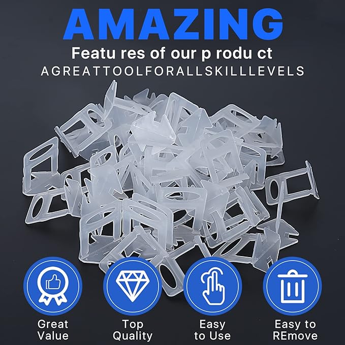 1100 Pcs Tile Leveling System Clips 1/16" (1.5mm) for Ceramic Tile and Stone Installation - DIY Tile Leveler Spacers Kit for Perfect Alignment(1100, 1/16)