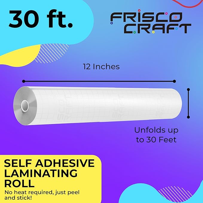 Frisco Craft Matte Clear Self Adhesive Laminating Roll - Self Laminating Sheets for Decals, Sticker, Photos & More - No Heat Sealing, Matte, Clear Sheets (12" x 30 ft)