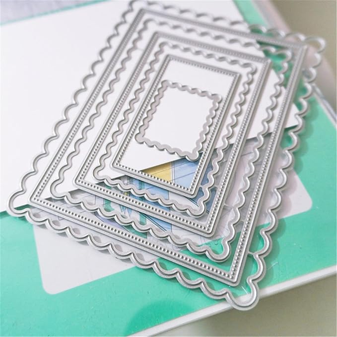 Cutting Dies Metal Stencils Scrapbooking Tools Flowers Lace Frame DIY Embossing Template for Paper Card Making Album Arts Crafts Supplies (Corrugated Rectangular Frame- 10.6x13.8cm)