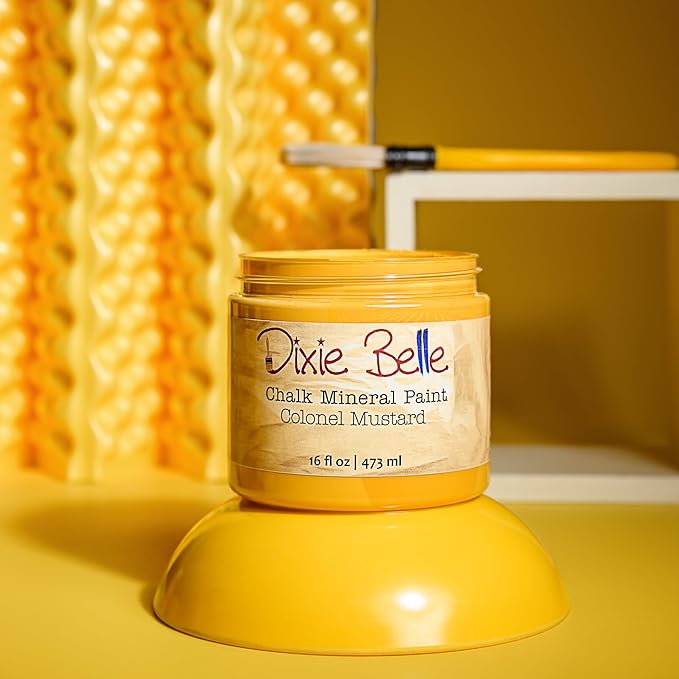 Dixie Belle Paint Company Chalk Finish Furniture Paint - Colonel Mustard (8oz) - Matte Retro Yellow Chic Chalk Mineral DIY Furniture Paint
