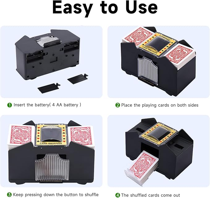 Unniweei Automatic Card Shuffler, Battery-Operated Electric Shuffler, Casino Card Game for Poker, Home Card Game, UNO, Phase10, Texas Hold'em, Blackjack, Home Party Club Game