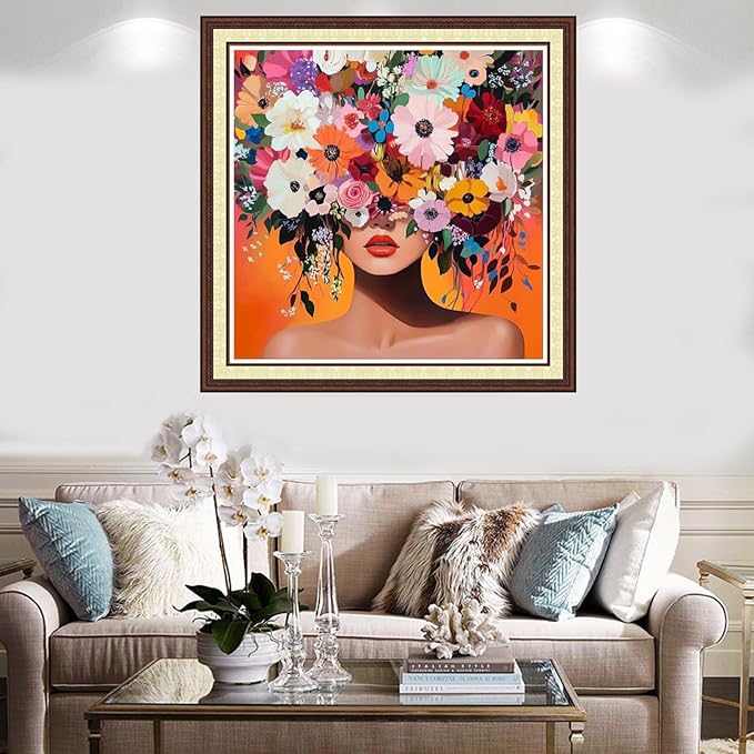 Findvoor Counted Cross Stitch Kits for Adults Full Range of Cross Stitching Embroidery Unprinted Pattern for Beginners, 11CT Needlepoint Kit Patterns Embroidery Kits-Magical Flower Girl 18x18 inch