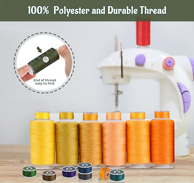 Thread for Sewing, 144 Pcs Bobbins Sewing Thread, 60 Colors Polyester Sewing Thread Spools, 500 Yard Prewound Bobbins Thread, Sewing Supplies for Beginners, Stitching, Travel, DIY