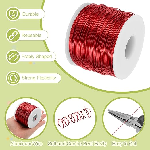 MECCANIXITY 18 Gauge Anodized Aluminum Craft Wire Bendable Bonsai Training Wire 492 Feet 1mm for Sculpting Crafts Wreath Floral Beading Jewelry Making, Red