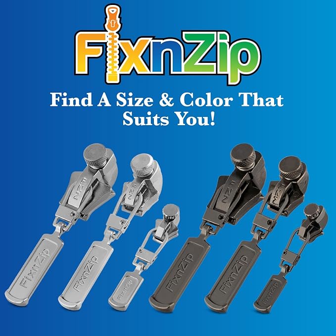 FixnZip (Medium, Nickel) - See Size Guide - Universal Zipper Repair Kit for Jackets, Luggage, Bags - Backpack Zipper Replacement Repair Kit - Instant Zipper Fix