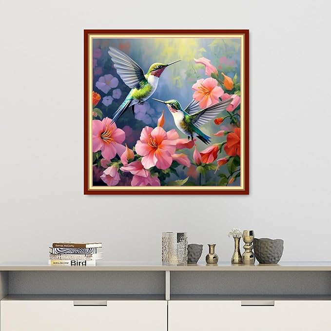 Dooxvey Cross Stitch Kit for Adult Beginners - Hummingbirds Gather Honey 18x18 inch