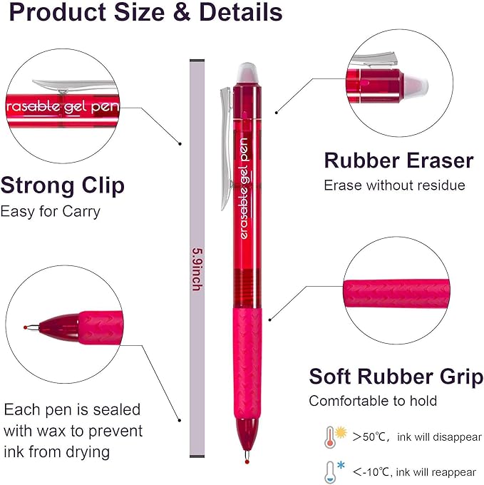 Erasable Gel Pens, 22 Colors Lineon Retractable Erasable Pens Clicker, Fine Point, Make Mistakes Disappear, Assorted Color Inks for Drawing Writing Planner and Crossword Puzzles