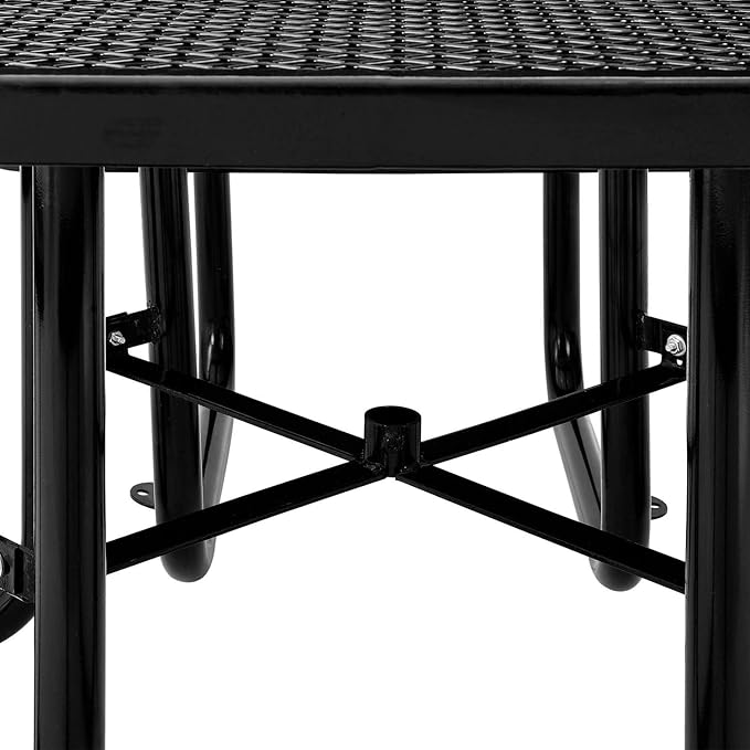 Global Industrial 46" Square Picnic Table, Expanded Metal, Black Thermoplastic Coating, Attached Benches, 1-1/2” Umbrella Pole Hole, Outdoor-Rated, 1000 lb Capacity