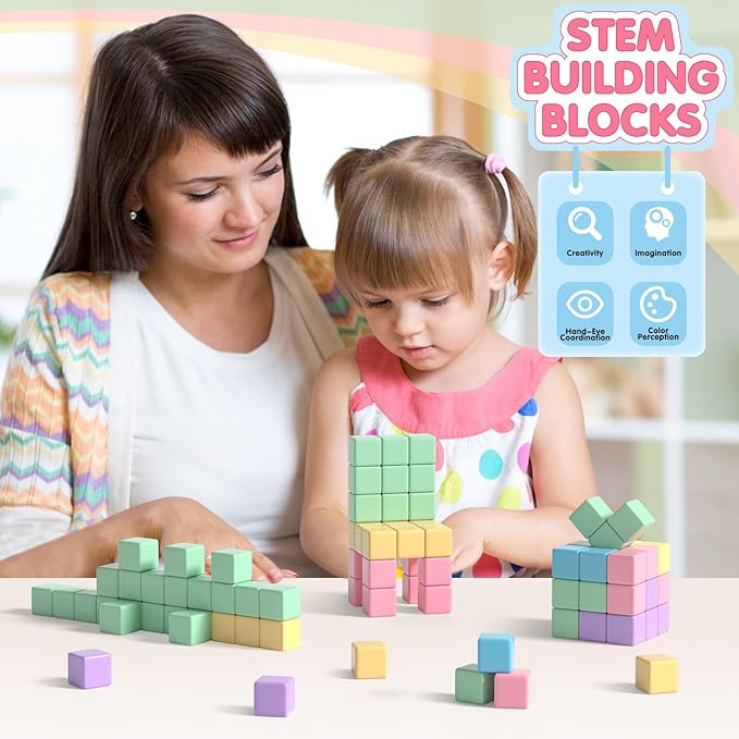 32pcs Magnetic Blocks Building Cubes for Toddlers, Classroom Must Haves Creative Learning Kids Gifts, Preschool Montessori Sensory Autism Magnet Toys for Boys and Girls Ages 3 4 5 6