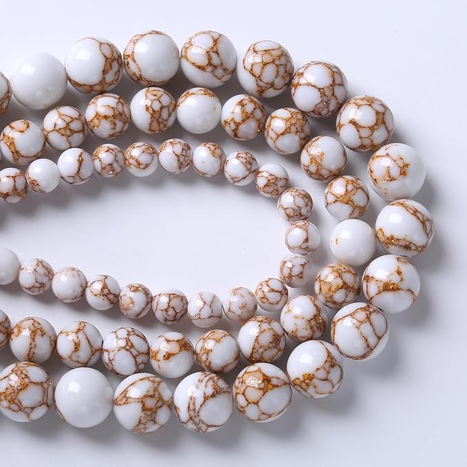 60pcs 6mm White Howlite Spun Gold Stone Beads for Jewelry Making Natural Stone Energy Healing Beads DIY Bracelet Necklace 15" (6mm, White Howlite Spun Gold Stone)