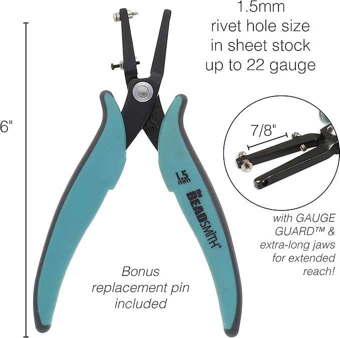 The Beadsmith Metal Hole Punch Pliers, with Gauge Guard, 1.5mm Rivet Hole Size in Sheet Stock up to 22 Gauge