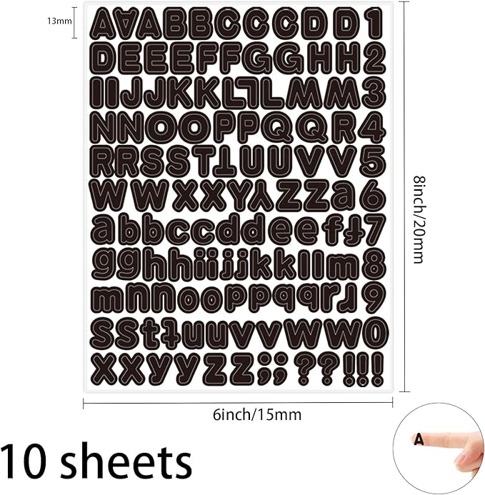Letter Sticker,1/2 inch 10 Sheets Black Alphabet Sticker,Self Adhesive Vinyl Letter Stickers Mailbox Numbers,Self Adhesive Letters Stickers for Bulletin Boards Classroom Home Decor