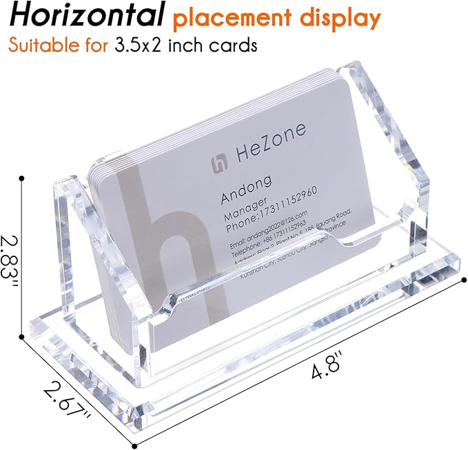 Acrylic Card Holder Clear Horizontal Business Card Organizer Stand for Desk 1 Slots Business Cards Stand for Women and Men