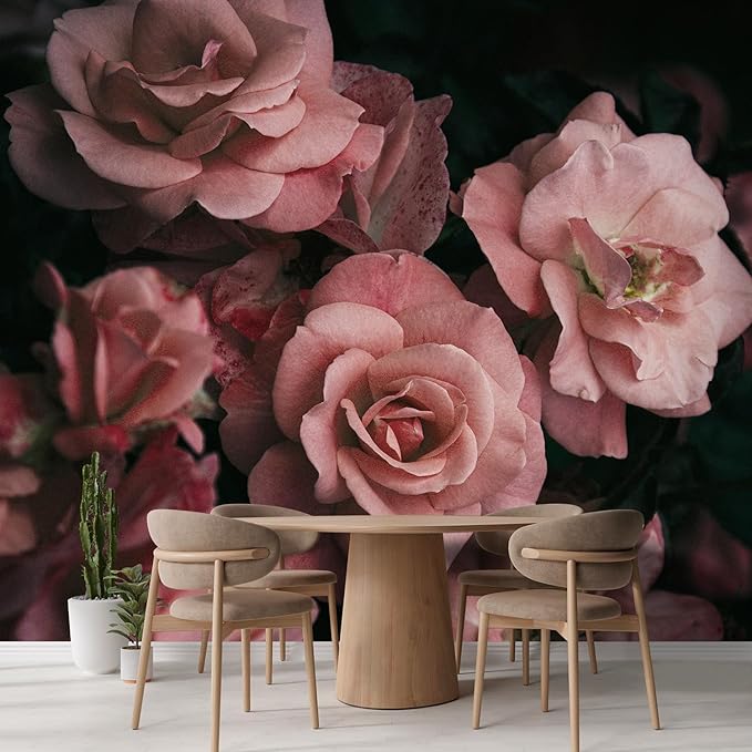 wall26 Wall Sticker/Wall Mural Dark Rose Flower Blossoms Nature Wilderness, Not Peel and Stick, Non-Woven Wallpaper Decorative for Bedroom, Living Room, Office - 108x120 inches