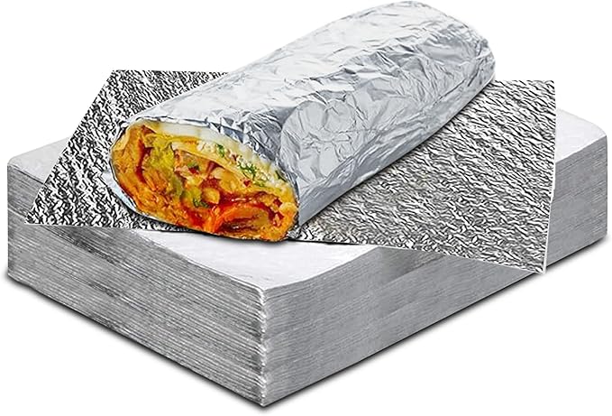 Insulation Sandwich Wrapping Paper Aluminum Foil Sheets - [50 Pack] - (14" x 10.3") - Aluminum Foil Sandwich Wrap Sheets For Sandwich Wraps, Burritos and BBQ