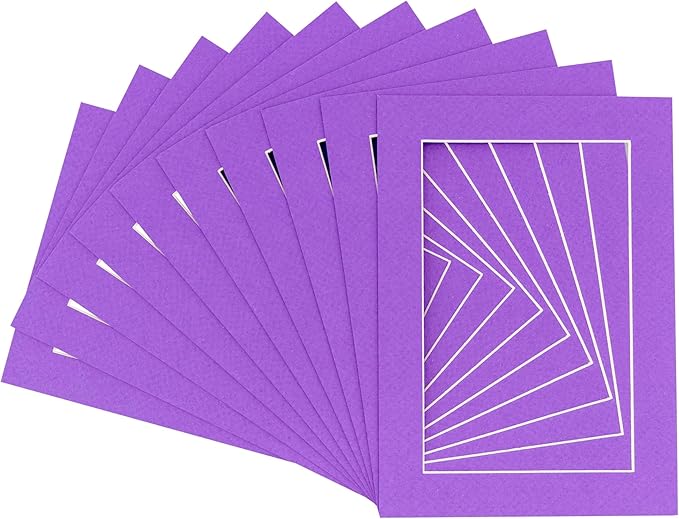 5x7 Mat for 8.5x11 Frame - Precut Mat Board Acid-Free Purple 5x7 Photo Matte Made to Fit a 8.5x11 Picture Frame, Premium Matboard for Family Photos, Show Kits, Art, Picture Framing, Pack of 100 Mats