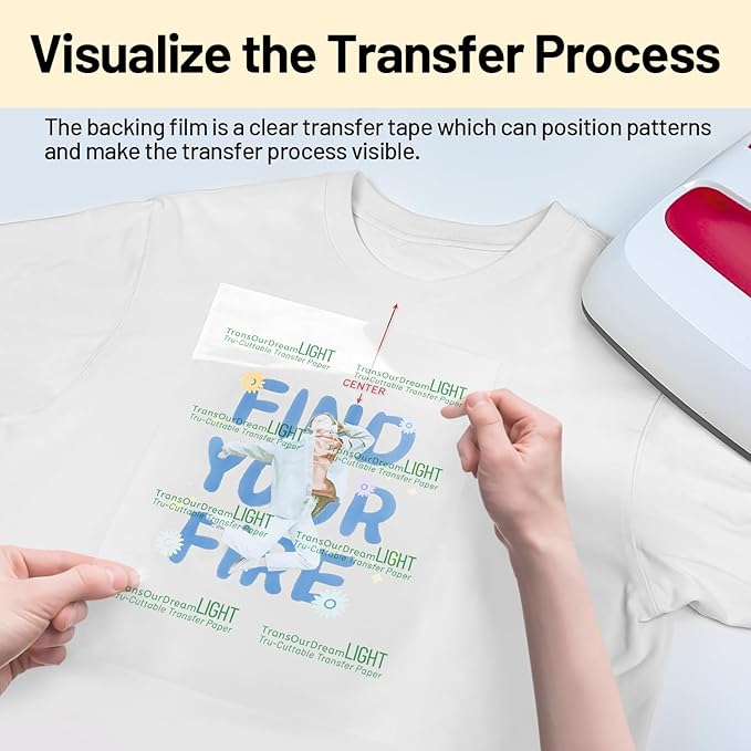 TransOurDream Heat Transfer Paper for t Shirts Heat Press (10 Sheets, 8.5"x11") Printable Heat Transfer Vinyl for Inkjet Printer Light Iron on Transfers for Tshirts Cuttable & Self-Positionable