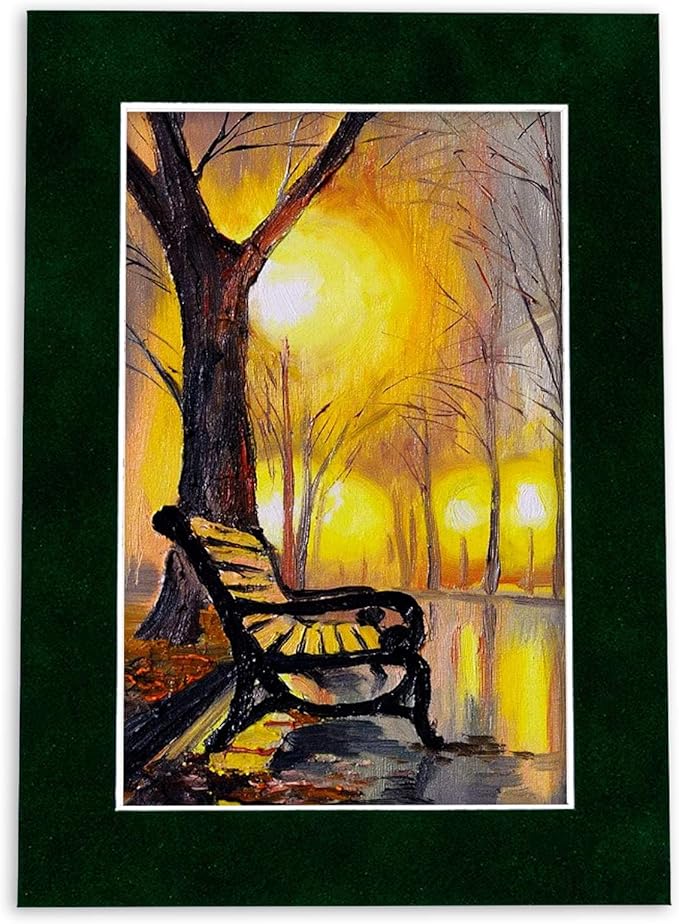 11x14 Mat Bevel Cut for 8.5x11 Photos - Acid Free Green Suede Precut Matboard With Backing Board and Crystal Clear, Self Seal Photo Mat Bag - For Pictures, Photos, Framing - 4-ply Thickness