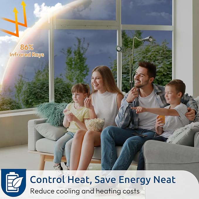 rabbitgoo Window Privacy Film One Way Window Tint for Home, Removable Reflective Heat Sun Blocking Anti UV Glass Door Covering, Mirror Tinting Film House Office, 35.4 in X 6.5 Feet, Blue Silver