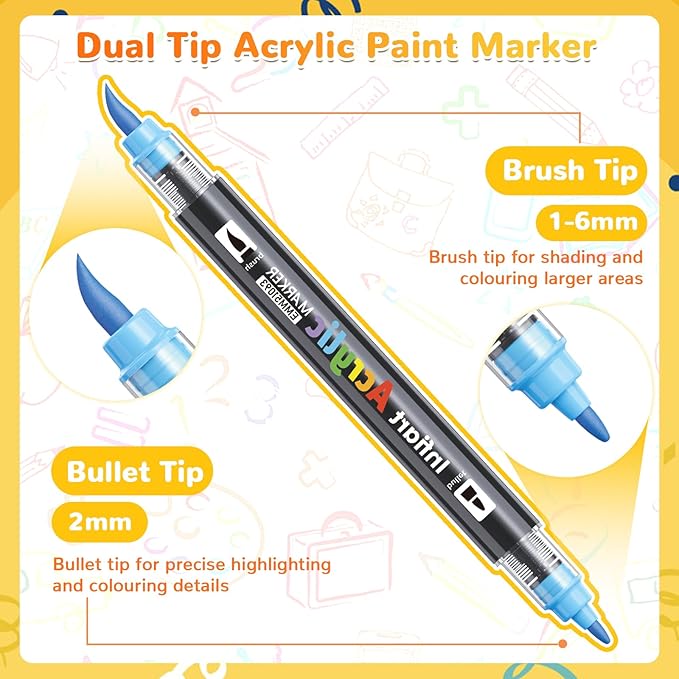 60 Colors Dual Tip Acrylic Paint Markers Automatic Ink Control Acrylic Paint Pens, Fine & Brush Tip Acrylic Markers Set for Rock Painting, Stone, Wood, Canvas, DIY & Art Supplies