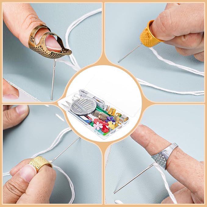 CousDUoBe Sewing Thimble Kit,thimbles for Hand Sewing，Needle threaders，Seam Rippers for Sewing，Measuring Tape and Thread Snips, Hand Embroidery Craft（Complete Sewing Kit）