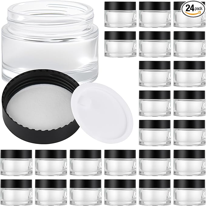 Glass Jars with Lids,Eco-Friendly Cosmetic Containers with Airtight Black Lids & Liners, Multi-Color Options for Cream, Lotion, Body Butter, DIY Skincare Travel Jars (Clear, 2oz)