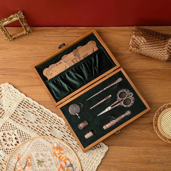 Vintage Embroidery Scissors Set, European Style Stainless Steel Sewing Tools for Sewing, Craft, Art Work, Needlework, Copper
