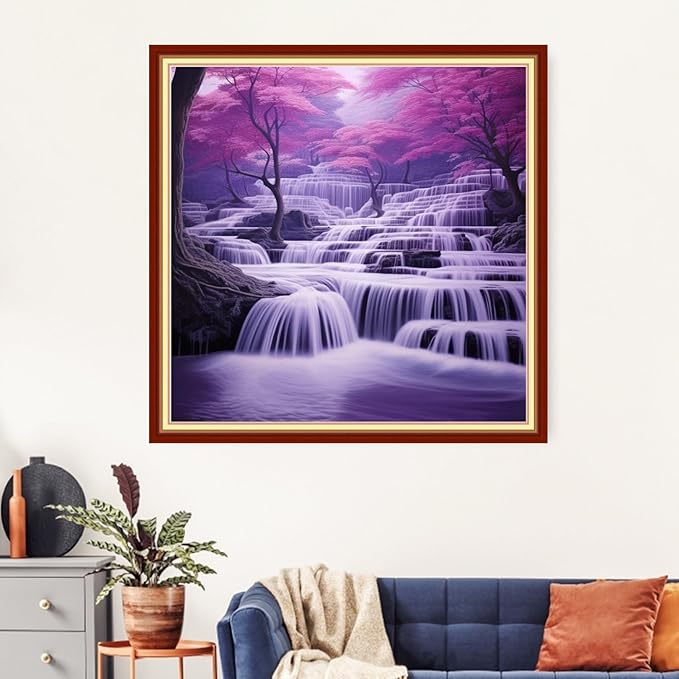 Artvxeay Cross Stitch Kits Stamped Full Range of Embroidery Starter Kits for Beginners Adults DIY 11CT Pre Printed Cross Stitch Kits - (Purple Maple Leaf Waterfall 18x18 inch)