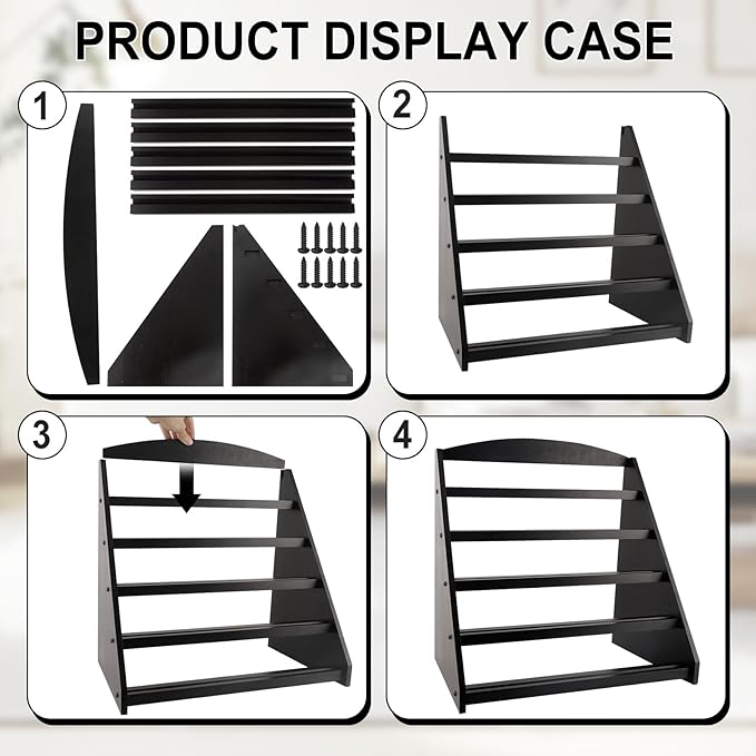 Trading Card Display Stand,5-Tier Bamboo Baseball Card Display Case, 35 pt Sports Card Display for Card Game Collection (Black)
