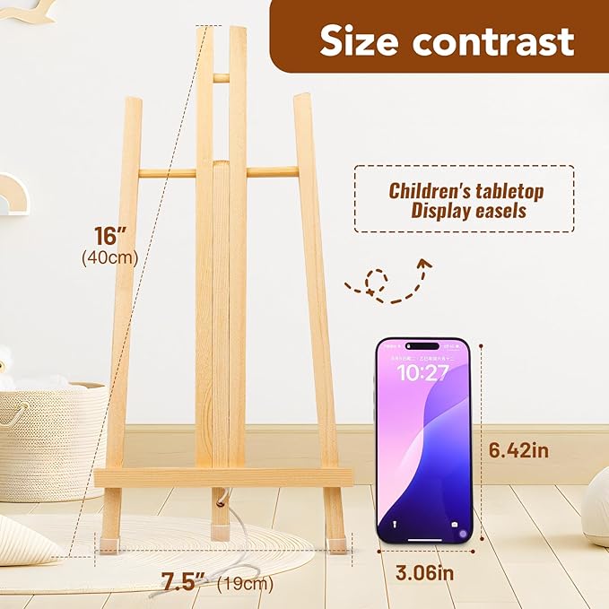 AROIC 15In Wood Easels, Easel Stand for Painting Canvases, Tripod Art Easel, Painting Party Easel, Kids Student Tabletop Easels for Painting, Portable Canvas Photo Picture Sign Holder （16PCS）