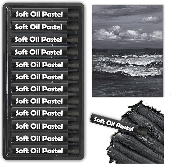 qianshan Soft Oil Pastels Set of 12 Single Colors,Non Toxic,Soft Texture Vibrant and Creamy Oil Crayons Pastels Art Supplies.Black