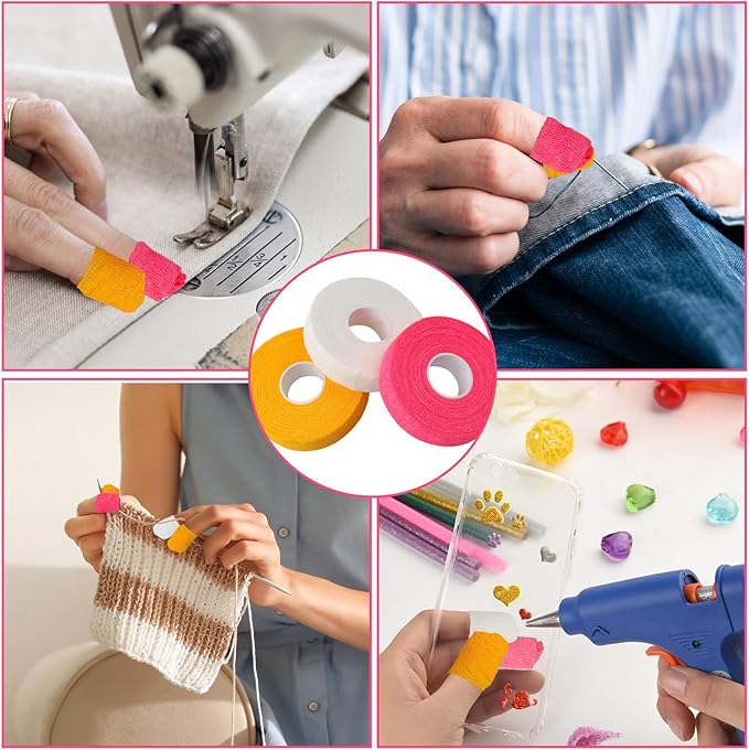 LLMSIX 3pcs Thimbles Type for Hand Sewing, Finger Protectors for Sewing, Soft & Breathable Finger Tape for Moms Wives Hand DIY Sew Gifts