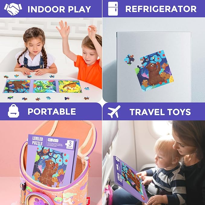 3 in 1 Toddlers Animal Magnetic Jigsaw Puzzle, Travel Puzzles for Preschool Learning, Ages 3-8 (Animal Forest)