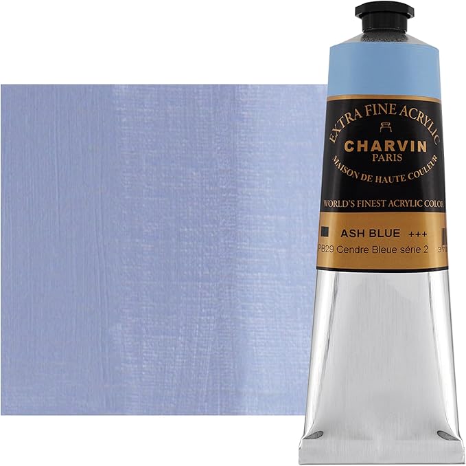 Charvin Extra Fine Professional Acrylic Paint - Ash Blue, 150ml Tube, Triple-Milled, Lightfast Pigments, Open Stock Artist Acrylic Paints in Nature-Inspired Hues