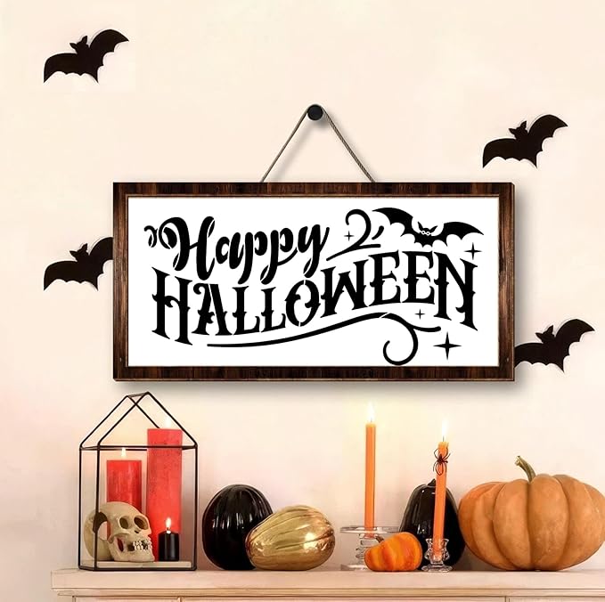 Halloween Stencils for Painting Large Skeleton Welcome Stencil for Porch Sign Reusable Ghost Boo Trick or Treat Templates for Wood Walls Windows Door Mat Fabric Door Hanger