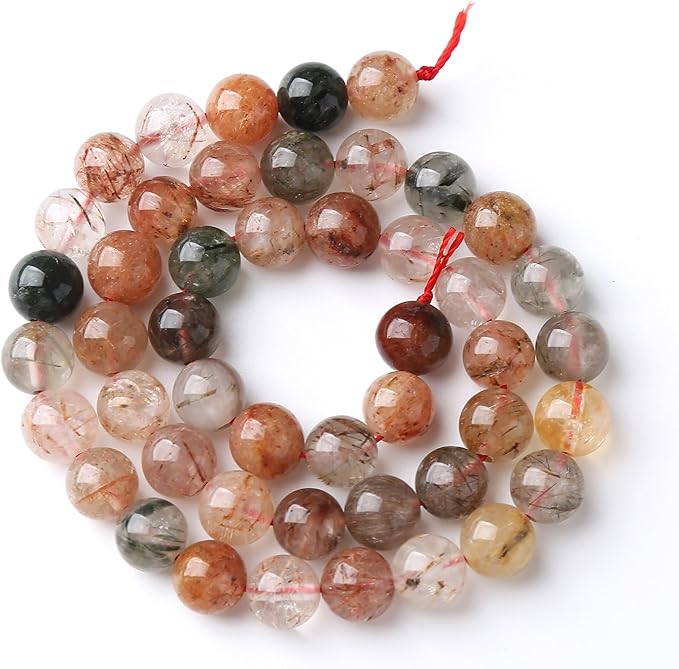 A+ Colorful Rutilated Quartz Crystal Beads Natural Stone Round Loose Beads for Jewelry Making DIY Bracelet Necklace Accessories 10mm 36pcs