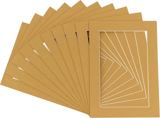 5x7 Mat for 8.5x11 Frame - Precut Mat Board Acid-Free Rattan Beige 5x7 Photo Matte For a 8.5x11 Picture Frame, Premium Matboard for Family Photos, Show Kits, Art, Picture Framing, Pack of 10 Mats