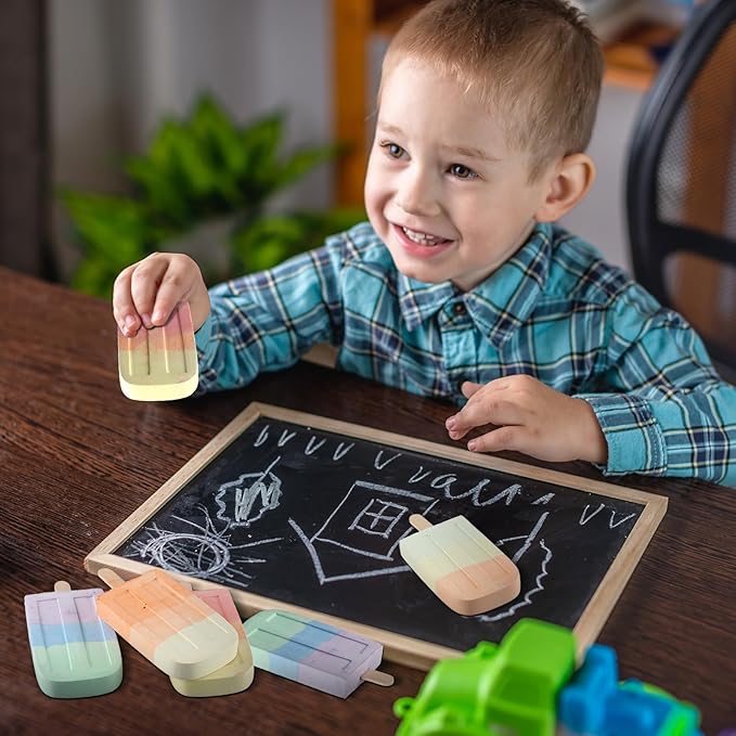 48 Pcs Ice Cream Sidewalk Chalk Set Multicolor Party Favors Bulk Washable Safe Outdoor Chalk for Kids Adults Fun Summer Playground Outdoor Activities Painting on Chalkboard Blackboard