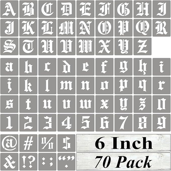 6 Inch Alphabet Letter Stencils for Painting - 70 Pack Old English Letter Stencil Templates with Numbers and Signs for Painting on Wood, Reusable Letters Stencils for Chalkboard Wood Signs & Wall Art