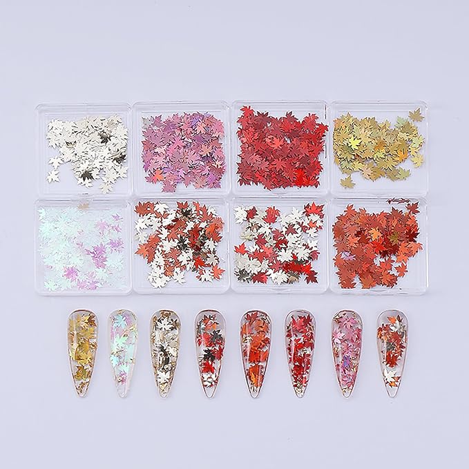 Thanksgiving Glitter Maple Leaf Nail Sequins Fall Nail Flakes Design Nail Charms Holographic Laser Mixed Color 3D Confetti Nail Glitter Sequins for Women