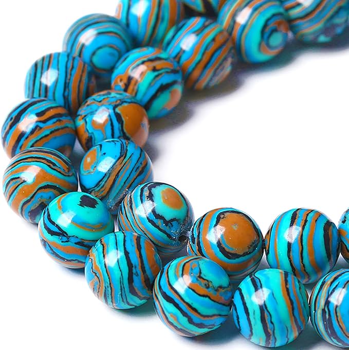 10MM Blue Malachite Beads Natural Stone Energy Healing Beads Round Loose Beads for Jewelry Making Bracelet 72pcs 2 Strands 32"