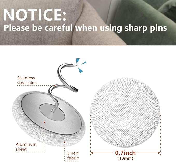 Linen Fabric-Covered Twist Pins - 8 Colors Upholstery Pins & Bed Skirt Pins -Used to Secure Sofa Cushion, Armrest Covers, Furniture & Bed Skir (12, Black)