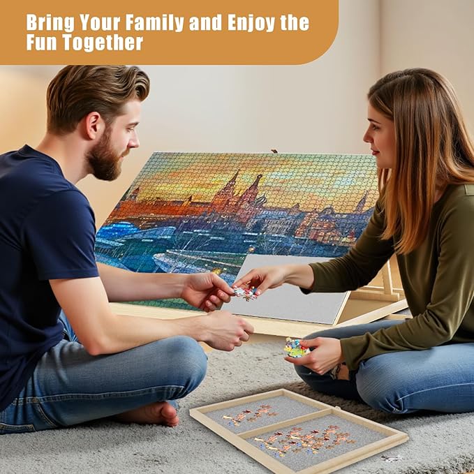 1500 Pieces 2-in-1 Tilting & Rotating Puzzle Board with 4-Angle Adjustment & Dual Rotation Mode, 34.05"x24.8" Portable Wooden Lazy Susan Jigsaw Puzzle Table with Drawers and Cover for Adults Gifts