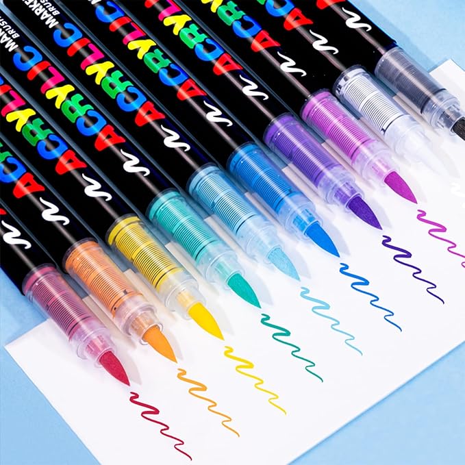 Guangna Acrylic Paint Markers,24 Colors with Direct-Liquid Ink Control System, Professional-Grade Paint Pen for Rock Painting, Canvas, Glass, Plastic, Fabric & Creative Crafts