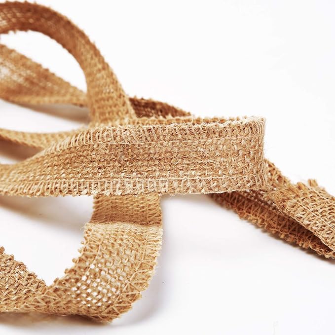 KINJOEK 1 Inch Wide 82 Yards Burlap Ribbon, Natural Jute Fabric Ribbon, Crafts Ribbon for Christmas, Wedding, Gifts, Burlap Fabric DIY, Decoration