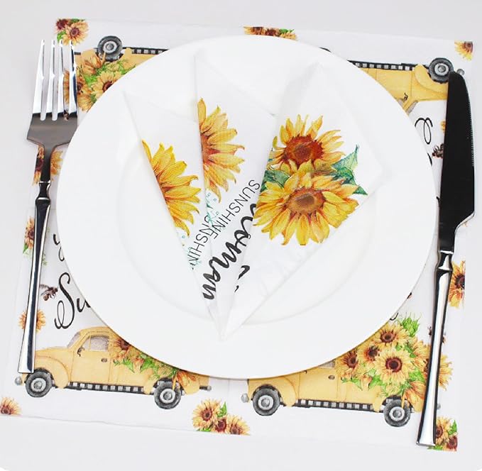 Cocktail Napkins 80 Pack 2 Ply Floral Beverage Luncheon Dinner Paper Napkins Flower Print Disposable Napkins for Wedding Thanksgiving Anniversary Celebrations, 5X5 Inches Folded